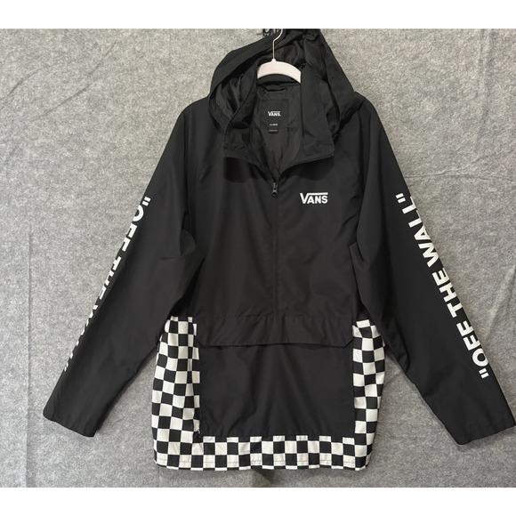 Vans Off The Wall Hooded Windbreaker Jacket Mens‎ XL Black Checkered Pocket - Picture 1 of 8